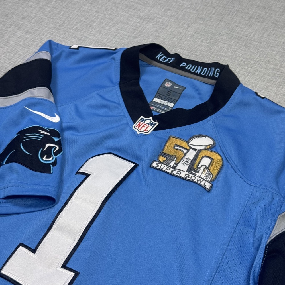 Nike Super Bowl 50 Carolina Panthers Cam Newton Jersey 1 Men S Blue NFL Football